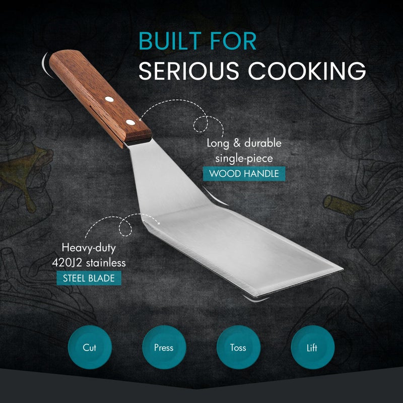 Homi Styles Metal Spatula Beveled Edges, Stainless Steel Grill Spatula with Wood Handle for Skillets, Griddles & Pancake Flipper for Burgers, Omelet, and Versatile for Culinary Task, 11 x 3 inches - Image 3
